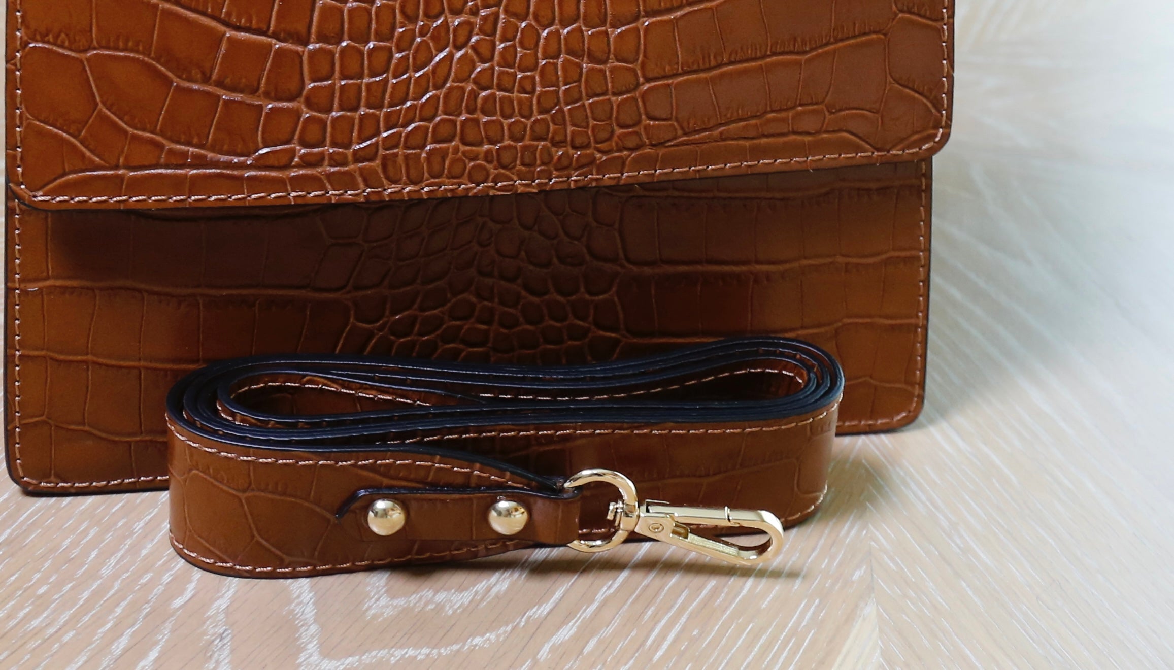 Lucia Croc-Embossed Leather Handbag