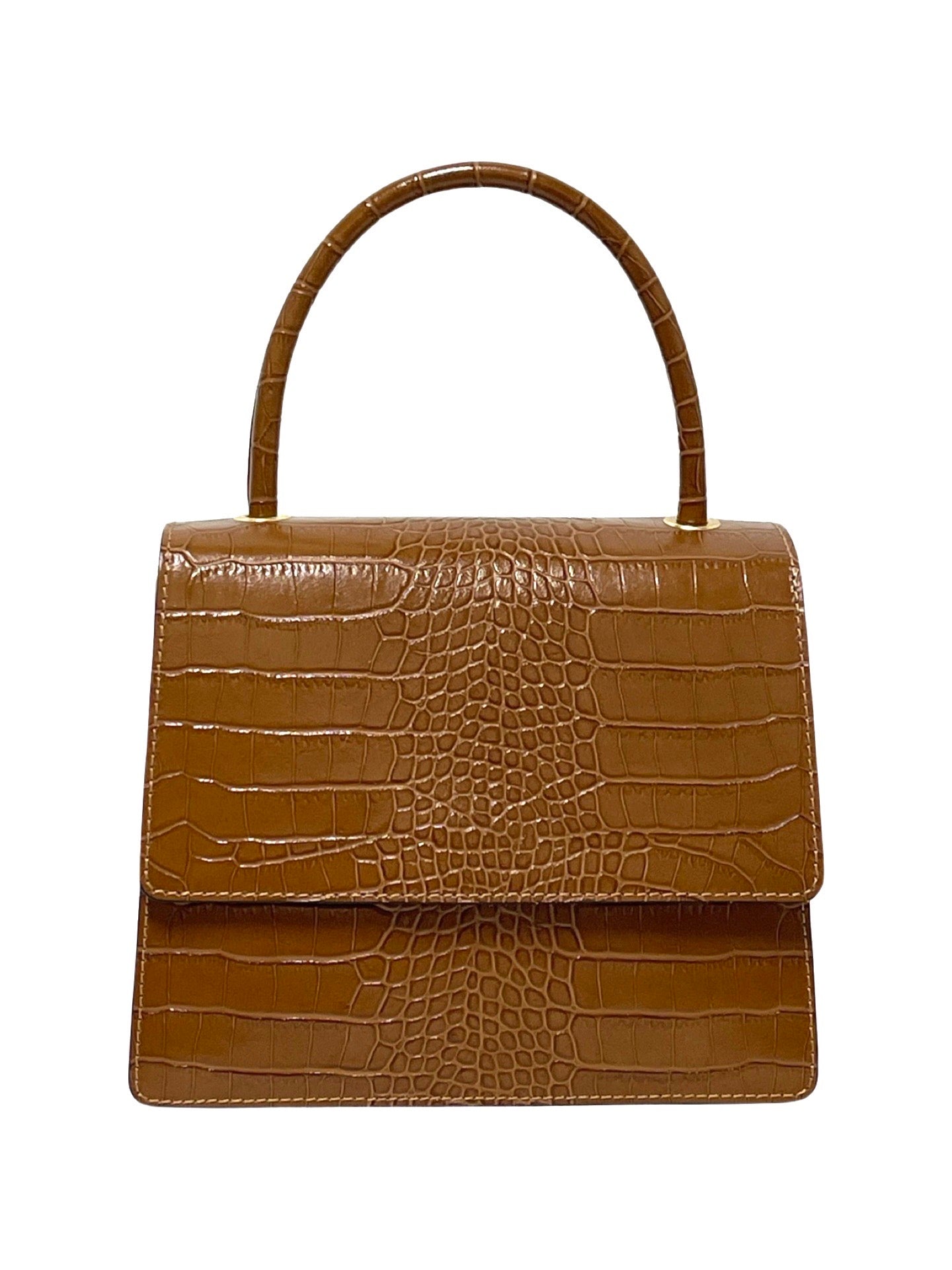 Luxury Croc-Embossed Leather Handbag – Caramel Brown