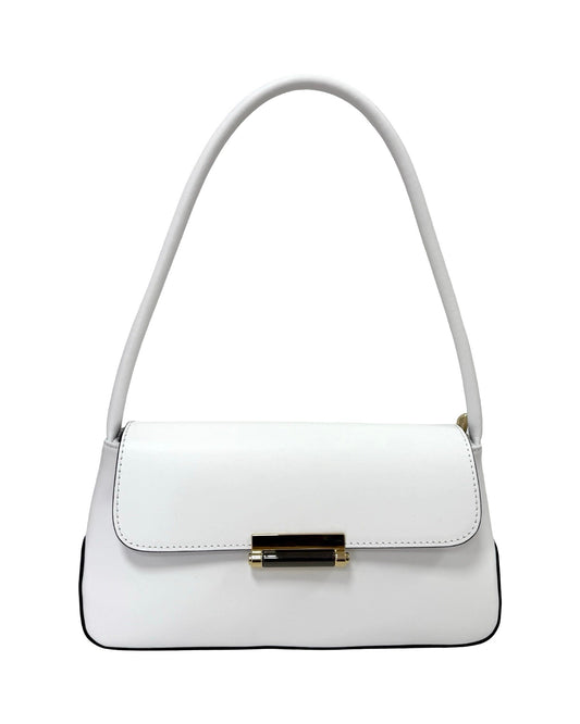 Elegant Leather Shoulder Bag – Pure White