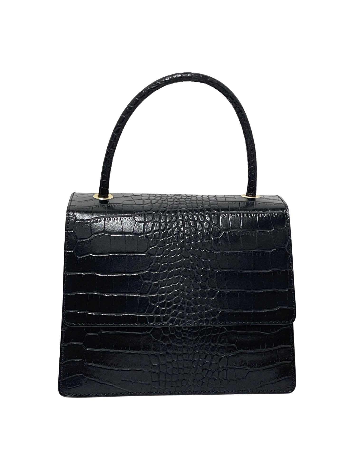 Classic Croc-Embossed Leather Handbag – Black