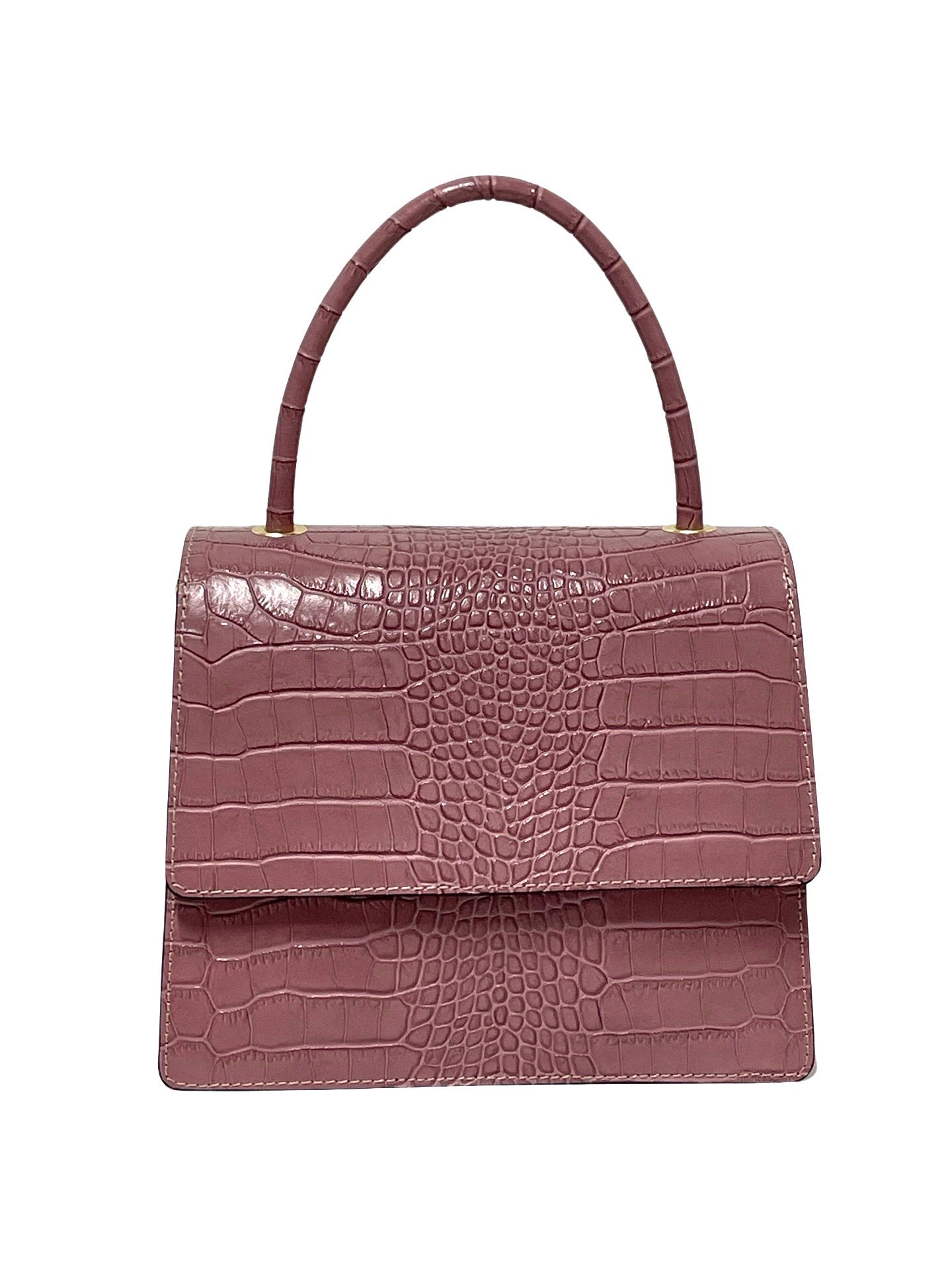 Elegant Croc-Embossed Leather Handbag – Mauve