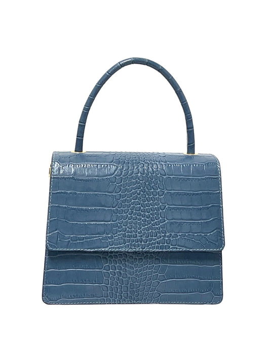 Elegant Croc-Embossed Leather Handbag – Blue