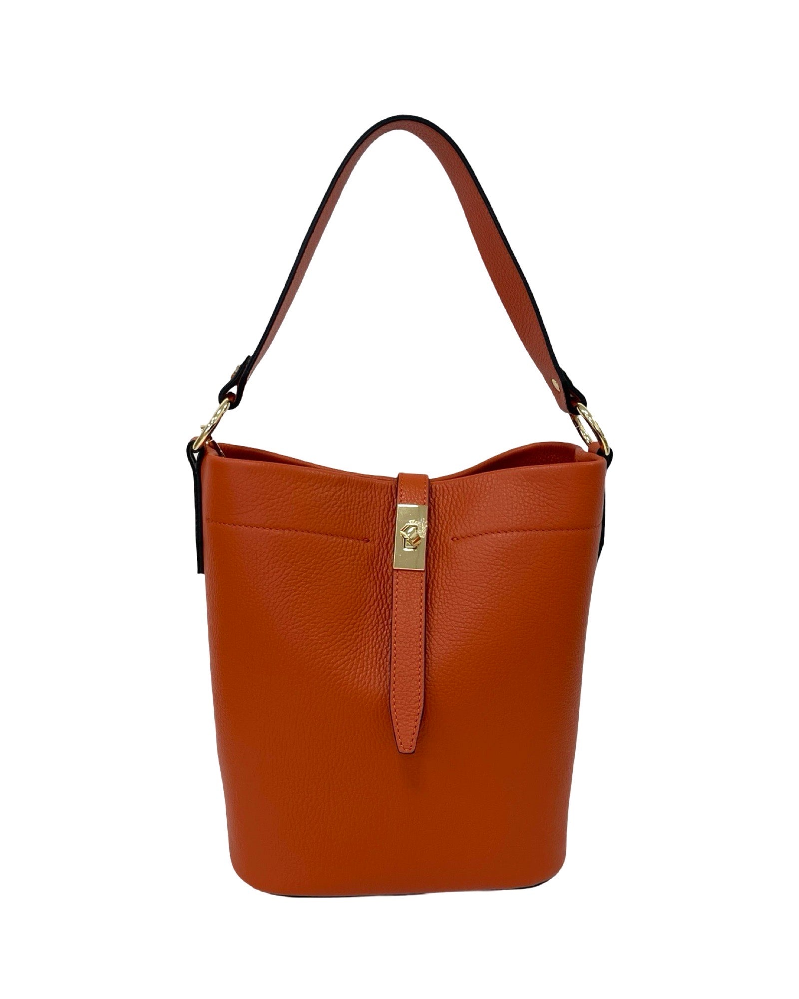 Serena Bucket Bag with detachable pouch  crafted in pebbled Italian leather in orange 